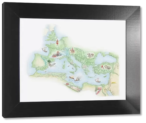 Illustrated map of Roman Empire, BC