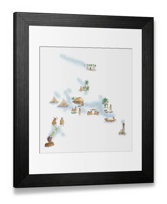 Framed Print : Illustrated map of New Zealand, Hawaiian Islands, Polynesian Islands and native population Framed Print : Illustrated map of New Zealand, Hawaiian Islands, Polynesian Islands and native population