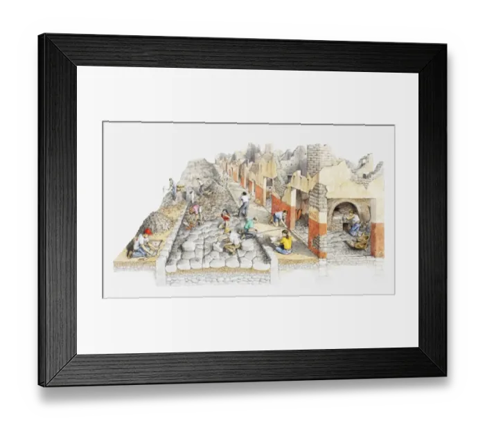 Framed Print : Illustration of excavation work in ancient city of Pompeii Framed Print : Illustration of excavation work in ancient city of Pompeii