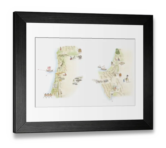 Framed Print : Illustrated maps of ancient Canaan (left) and Sinai peninsula (right) Framed Print : Illustrated maps of ancient Canaan (left) and Sinai peninsula (right)