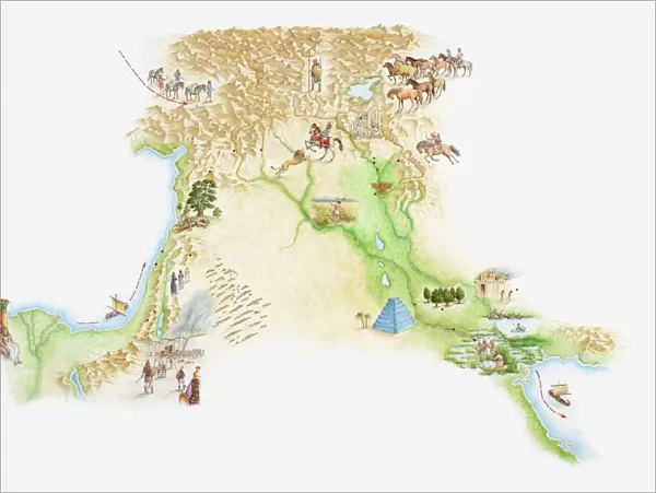 Illustrated map of ancient Assyrian empire