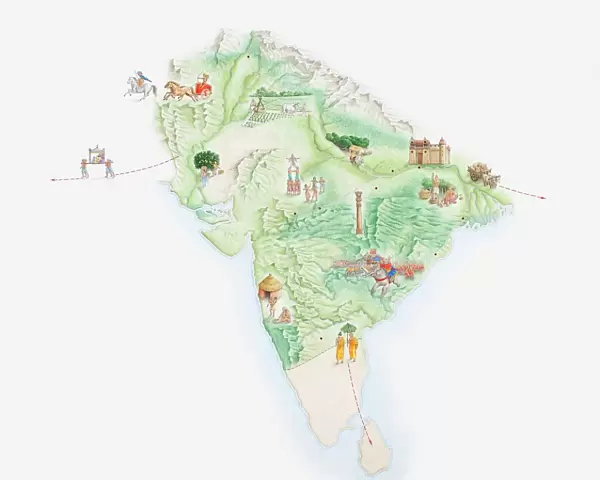 Illustrated map of India showing ancient Mauryan empire