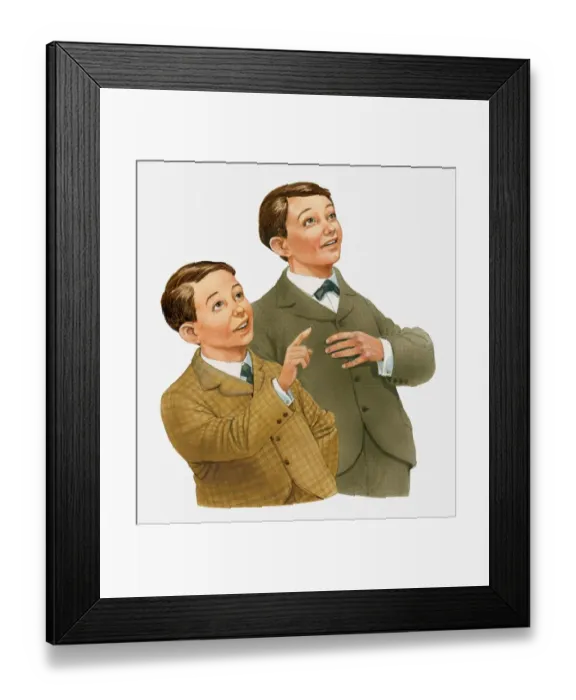 Framed Print : Illustration of Orville and Wilbur Wright looking up and pointing Framed Print : Illustration of Orville and Wilbur Wright looking up and pointing