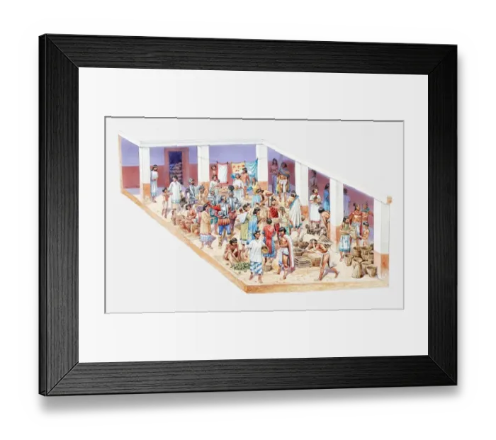 Framed Print : Illustration of Aztec market on Tenochtitlan Framed Print : Illustration of Aztec market on Tenochtitlan