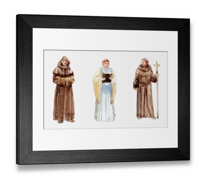 Framed Print : Illustration of three 16th century Christian priests