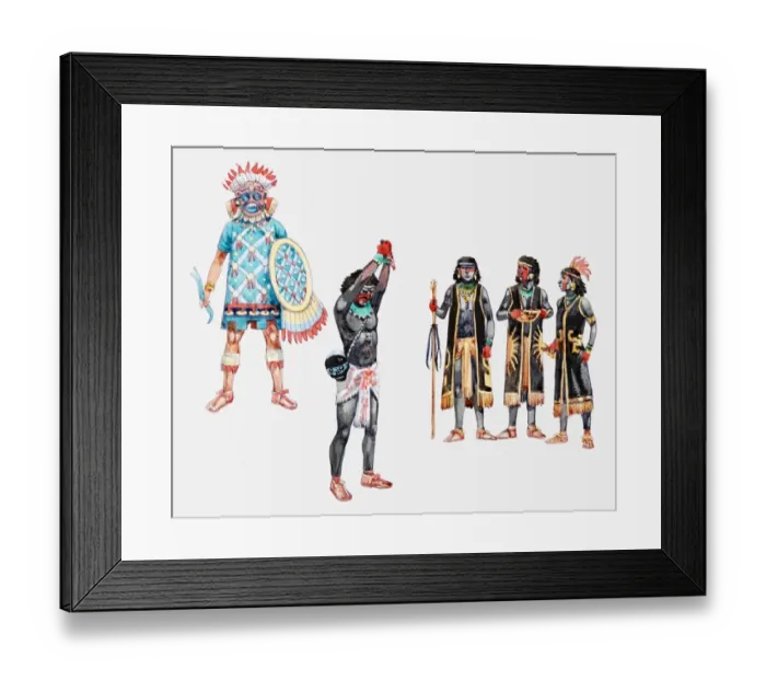 Framed Print : Illustration of Quetzalcoatl and high priest Framed Print : Illustration of Quetzalcoatl and high priest