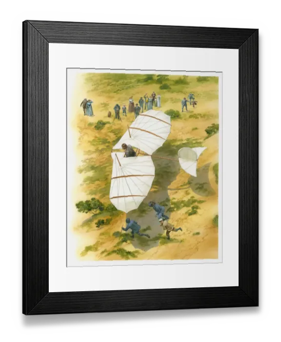 Framed Print : Illustration of Otto Lilienthal takes to skies in his glider Framed Print : Illustration of Otto Lilienthal takes to skies in his glider