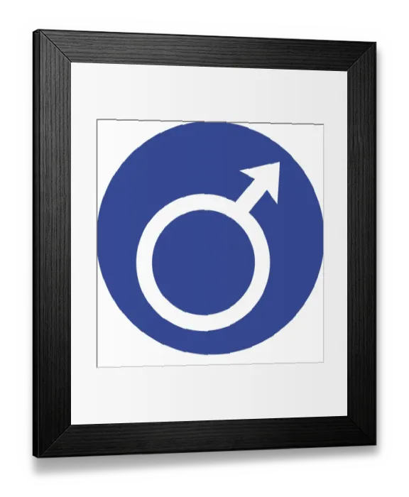 Framed Print : Digital illustration of male symbol in blue circle on white background Framed Print : Digital illustration of male symbol in blue circle on white background