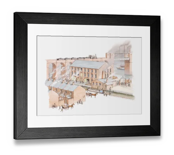 Framed Print : Illustration of factory in city during the Industrial revolution Framed Print : Illustration of factory in city during the Industrial revolution