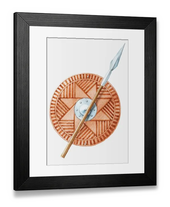 Framed Print : Illustration of Anglo Saxon ash spear and shied Framed Print : Illustration of Anglo Saxon ash spear and shied