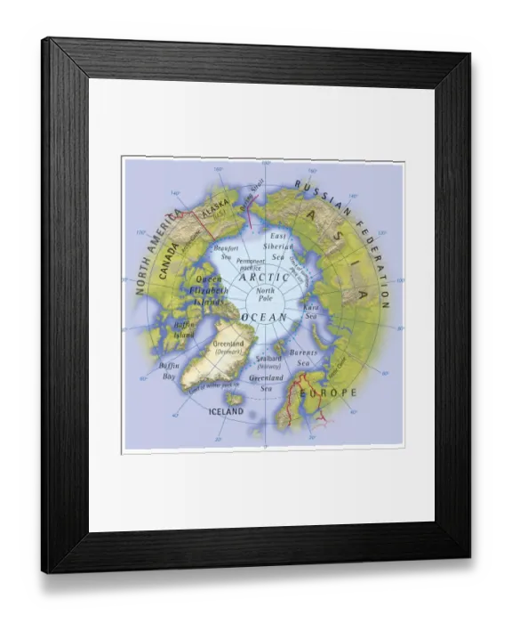 Framed Print : Digital illustration of map showing position of Arctic Ocean and surrounding continents Framed Print : Digital illustration of map showing position of Arctic Ocean and surrounding continents