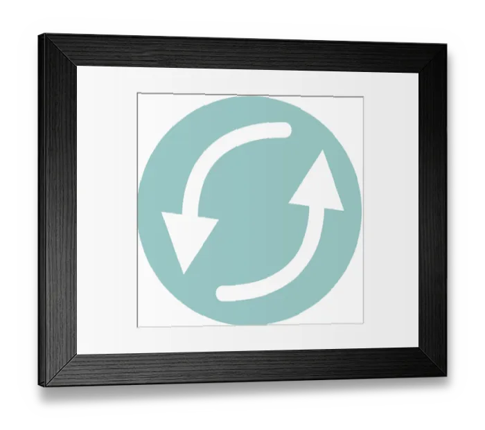Framed Print : Digital illustration of white arrow symbols representing circulation in turquoise circle on white background Framed Print : Digital illustration of white arrow symbols representing circulation in turquoise circle on white background