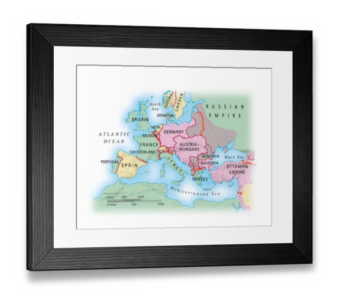 Framed Print : Digital illustration of map of Europe during World War I Framed Print : Digital illustration of map of Europe during World War I