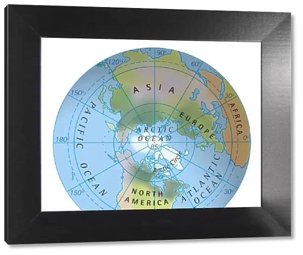 Digital illustration of map of northern hemisphere