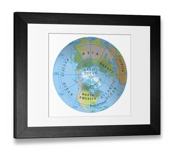 Framed Print : Digital illustration of map of northern hemisphere