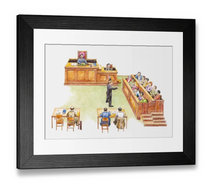 Framed Print : Illustration depicting court of law Framed Print : Illustration depicting court of law