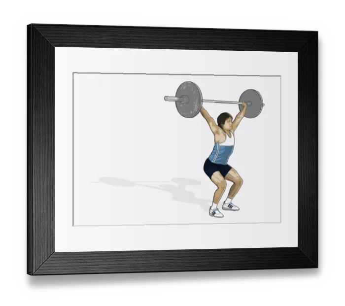Framed Print : Illustration of man performing weightlifting power snatch Framed Print : Illustration of man performing weightlifting power snatch