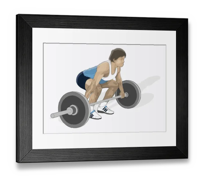 Framed Print : Illustration of man crouching preparing to lift heavy weights Framed Print : Illustration of man crouching preparing to lift heavy weights