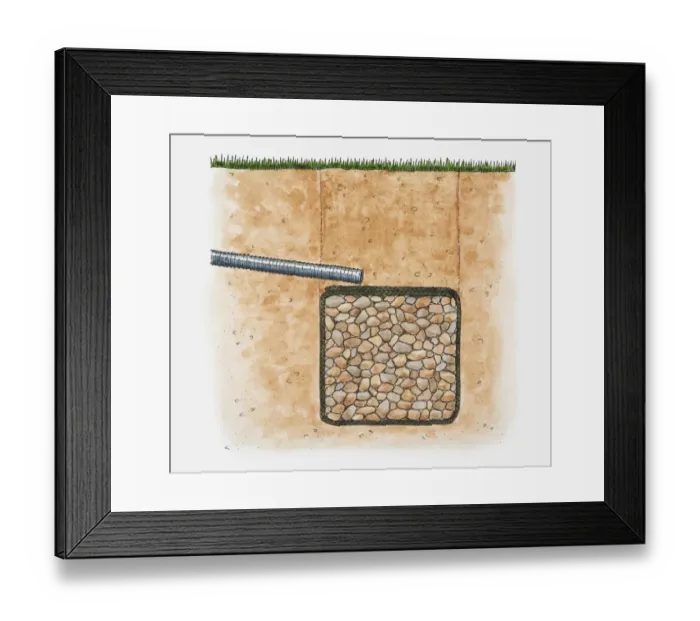 Framed Print : Illustration of underground drainage pipe with gravel Framed Print : Illustration of underground drainage pipe with gravel