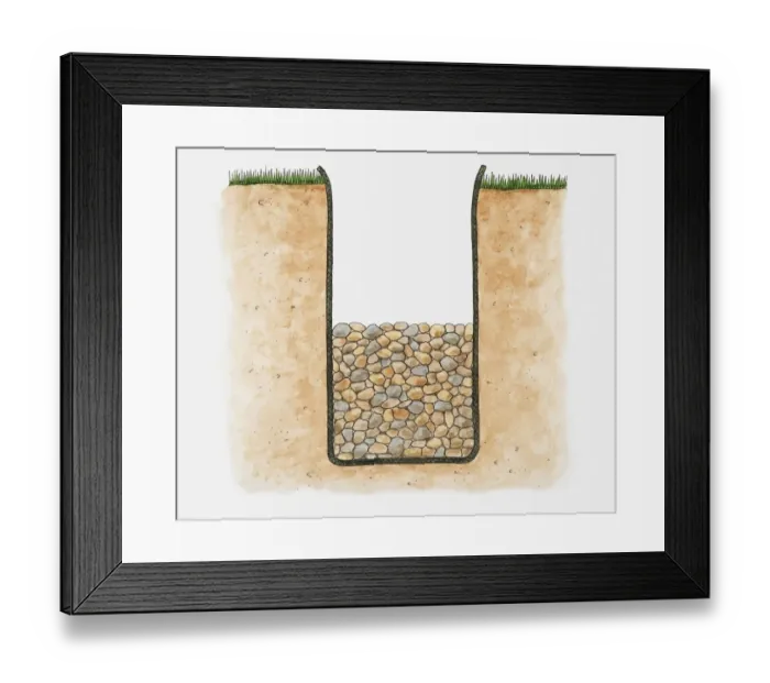 Framed Print : Illustration of drainage channel with gravel