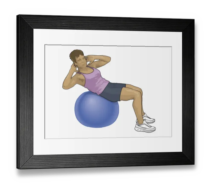 Framed Print : Illustration of woman working out on large blue exrecise ball Framed Print : Illustration of woman working out on large blue exrecise ball