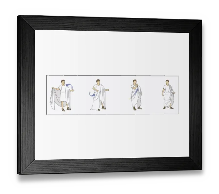 Framed Print : Series of illustrations showing Roman man dressing in toga Framed Print : Series of illustrations showing Roman man dressing in toga