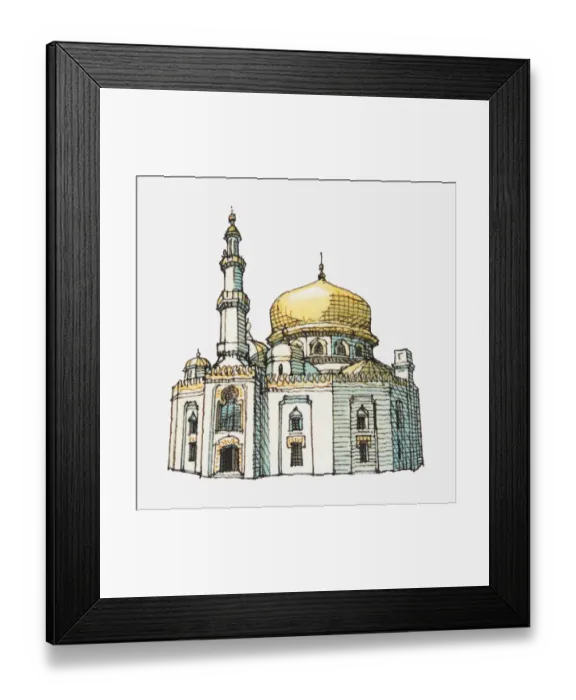 Framed Print : Illustration of mosque with gold onion dome and minaret Framed Print : Illustration of mosque with gold onion dome and minaret