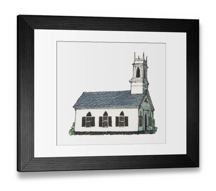 Framed Print : Illustration of small whitewashed church Framed Print : Illustration of small whitewashed church