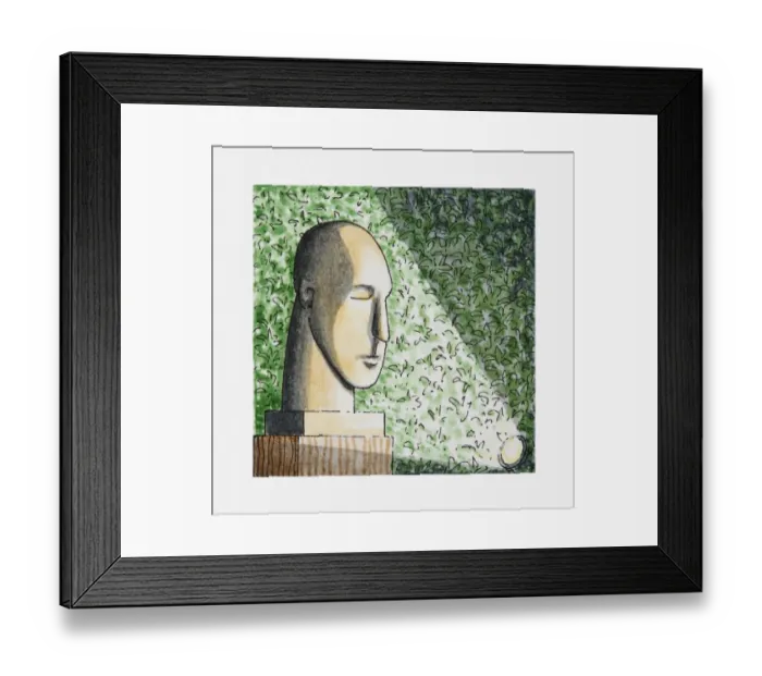 Framed Print : Illustration of spotlight on sculpture next to hedge Framed Print : Illustration of spotlight on sculpture next to hedge