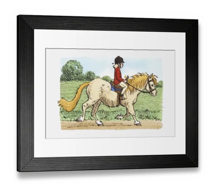 Framed Print : Illustration of young girl riding pony in countryside Framed Print : Illustration of young girl riding pony in countryside