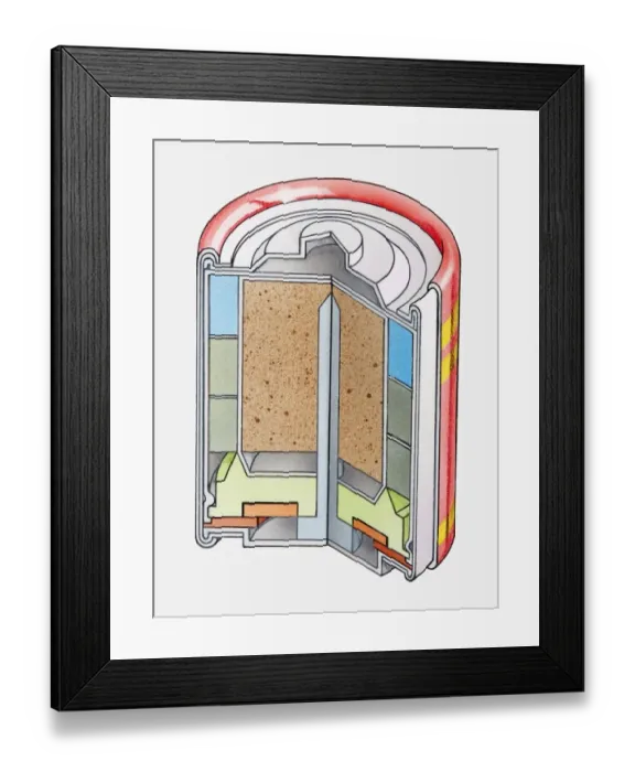Framed Print : Cross section illustration of battery Framed Print : Cross section illustration of battery