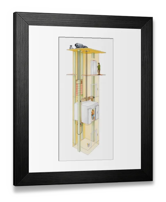 Framed Print : Cross section illustration of lift Framed Print : Cross section illustration of lift