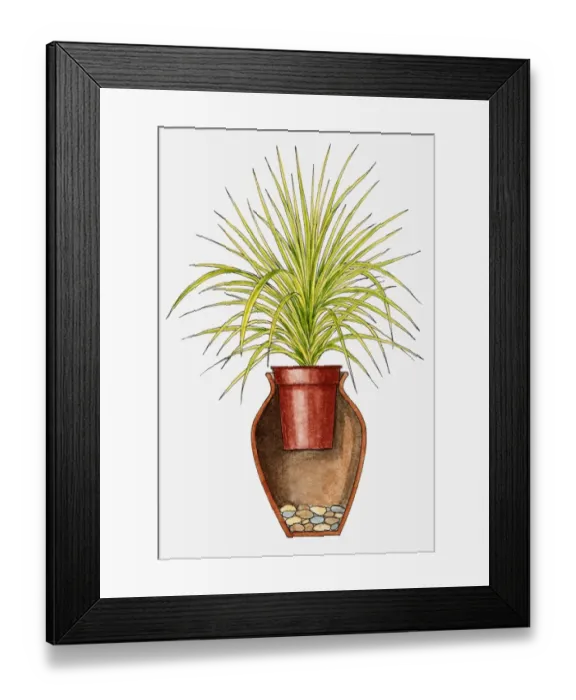 Framed Print : Cross section illustration of plant pot inside larger pot with stones at base for stability Framed Print : Cross section illustration of plant pot inside larger pot with stones at base for stability