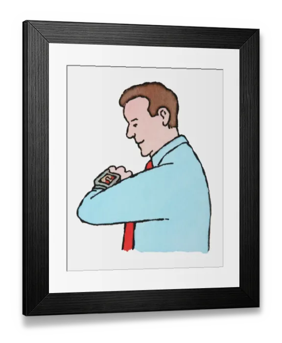 Framed Print : Illustration of man looking at pedometer on wrist Framed Print : Illustration of man looking at pedometer on wrist