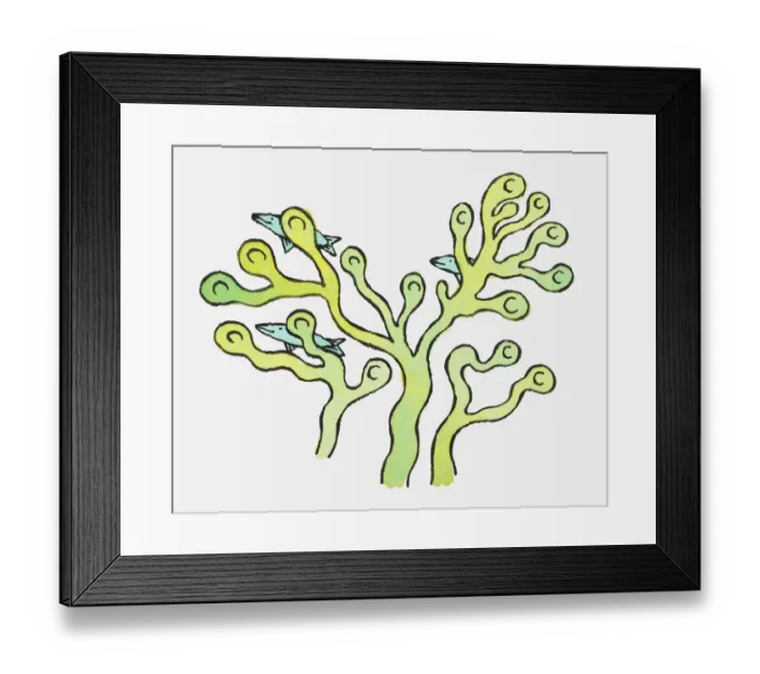 Framed Print : Illustration of fish swimming behind seaweed providing camouflage Framed Print : Illustration of fish swimming behind seaweed providing camouflage