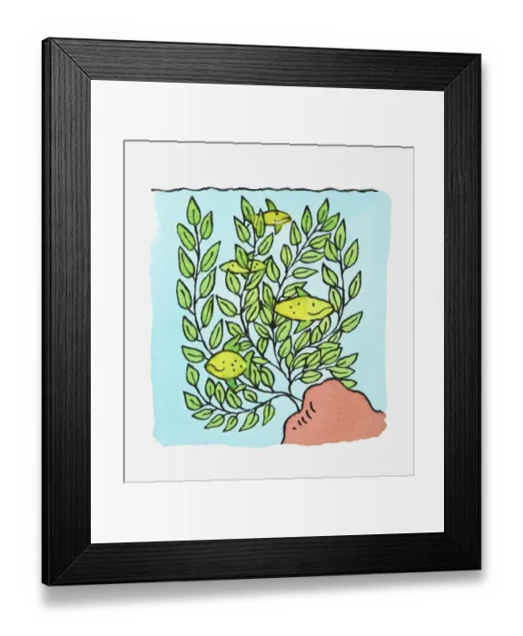Framed Print : Illustration of tropical fish swimming near plants in fish tank Framed Print : Illustration of tropical fish swimming near plants in fish tank