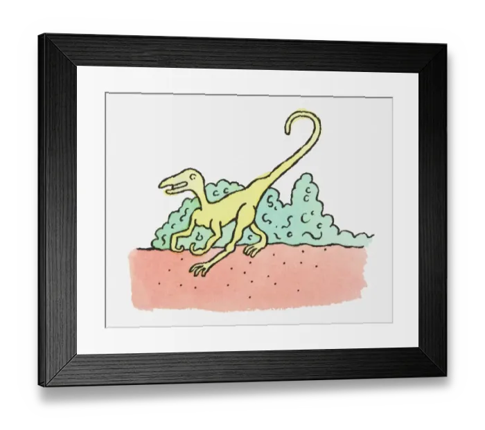 Framed Print : Illustration of yellow theropod dinosaur Framed Print : Illustration of yellow theropod dinosaur