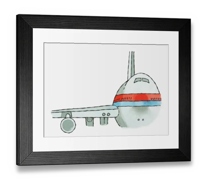 Framed Print : Illustration of part wing, engine, and fuselage of Commercial Aircraft