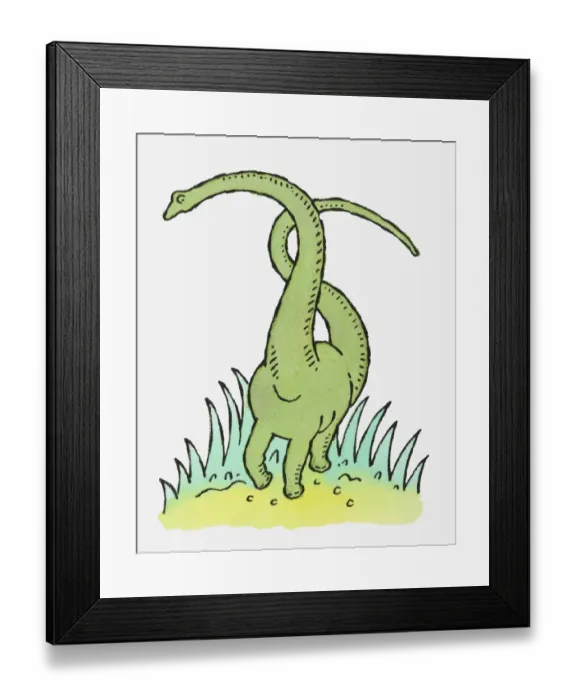 Framed Print : Illustration of large green dinosaur with long neck and tail Framed Print : Illustration of large green dinosaur with long neck and tail