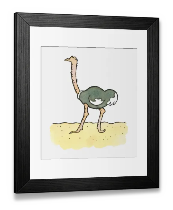 Framed Print : Illustration of Ostrich (Struthio camelus) in desert Framed Print : Illustration of Ostrich (Struthio camelus) in desert