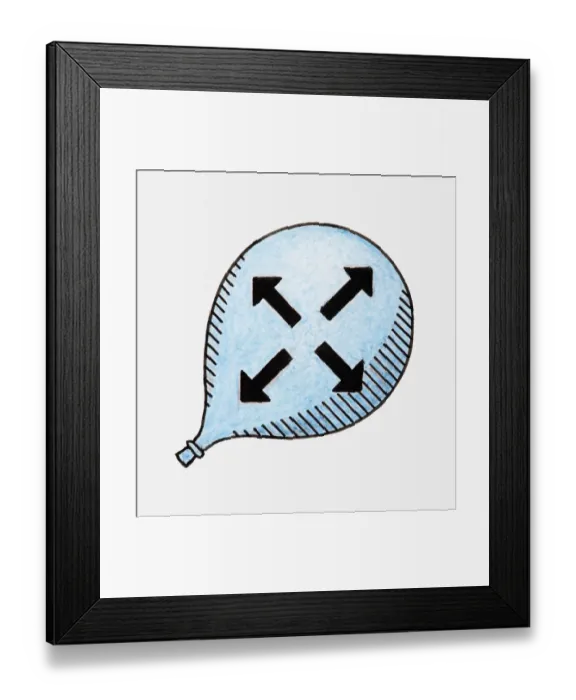 Framed Print : Illustration of air blowing up balloon Framed Print : Illustration of air blowing up balloon