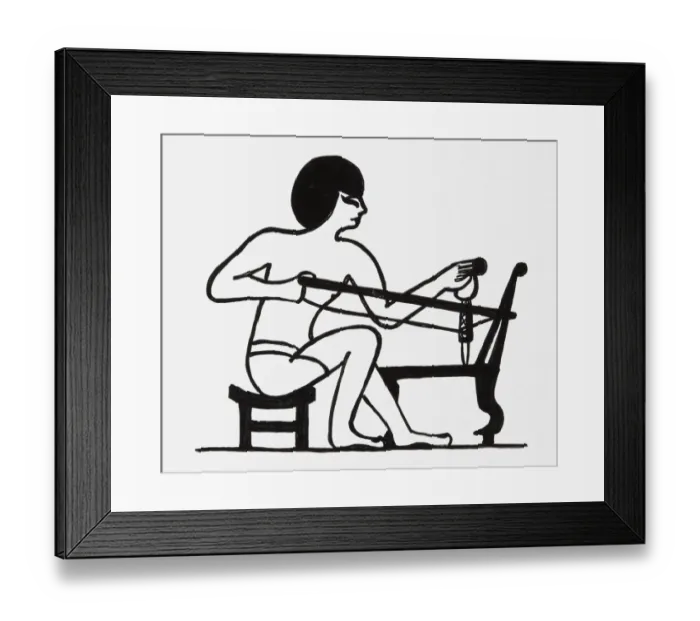Framed Print : Black and white illustration of ancient Egyptian using awl and bow drill on a plank of wood Framed Print : Black and white illustration of ancient Egyptian using awl and bow drill on a plank of wood