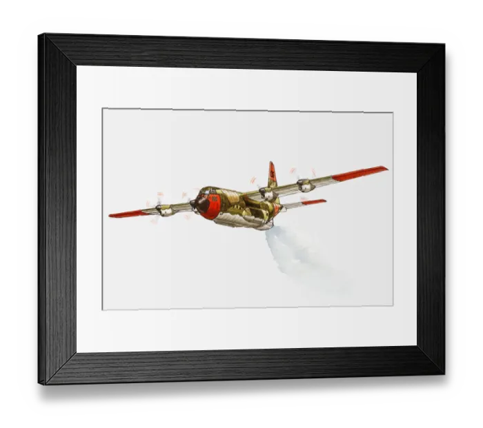 Framed Print : Illustration of C-130 Hercules aircraft releasing its load of water Framed Print : Illustration of C-130 Hercules aircraft releasing its load of water