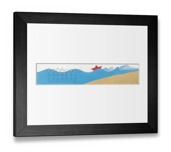 Framed Print : Illustration of showing how waves break when approach beach with small red boat behind