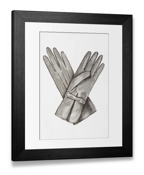Framed Print : Black and white illustration of pair of ladies gloves Framed Print : Black and white illustration of pair of ladies gloves