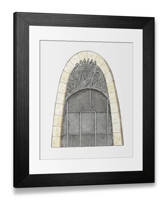 Framed Print : Illustration of Art Nouveau doorway, Palau Guell, Barcelona, Spain, 1885-1889