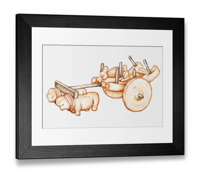 Framed Print : Illustration of Indus childs pottery toy ox cart Framed Print : Illustration of Indus childs pottery toy ox cart