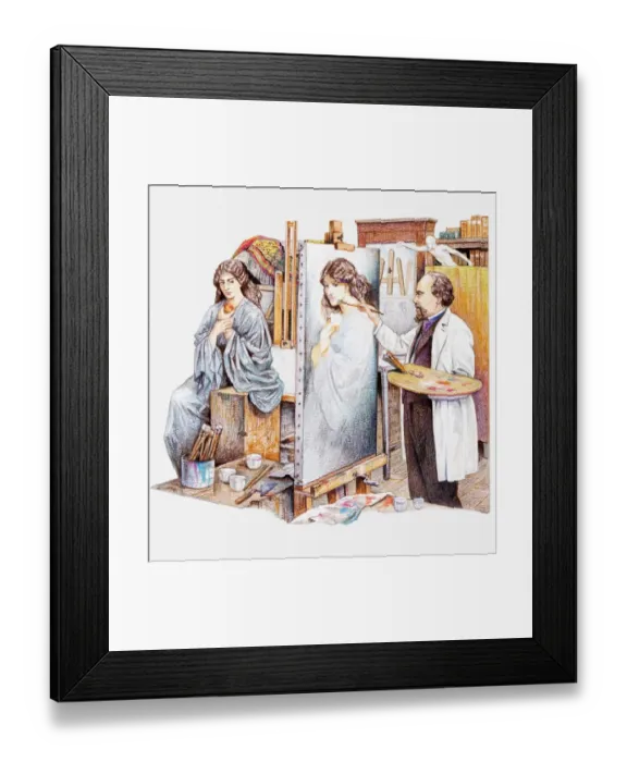 Framed Print : Illustration of artists model posing for Dante Gabriel Rossetti painting Proserpina in his studio