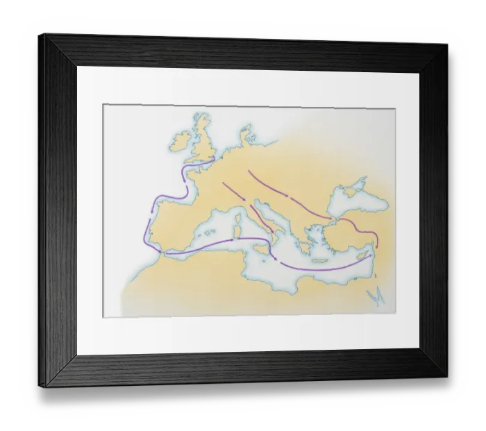 Framed Print : Illustration showing route taken by Crusaders over land and sea Framed Print : Illustration showing route taken by Crusaders over land and sea