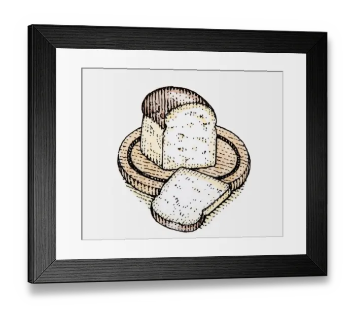 Framed Print : Illustration of loaf of whole wheat loaf and slice on wooden chopiing board Framed Print : Illustration of loaf of whole wheat loaf and slice on wooden chopiing board